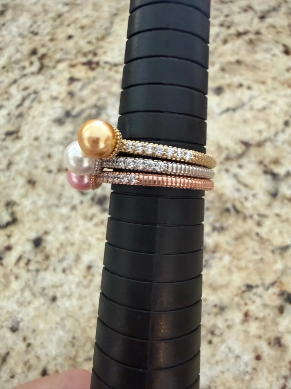 Judith Ripka Pearl CZ Ring Sterling Silver Gold Rose Stackable - Picture 6 of 8